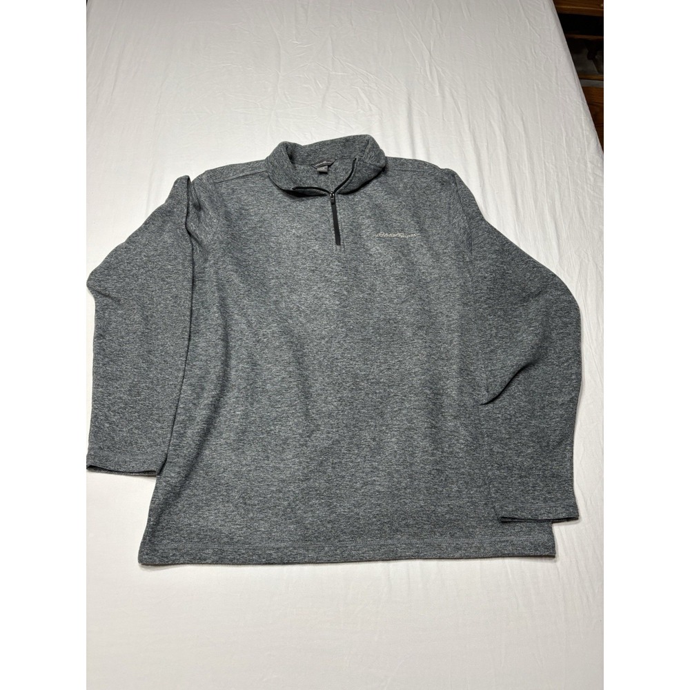 Eddie Bauer Fleece Pullover Sweater Mens Medium Grey Quarter Zip Long Sleeve